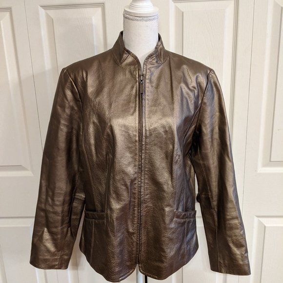 Bernardo Jackets & Blazers - Bernardo Bronze Metallic Leather Jacket